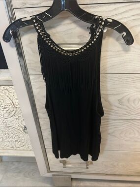 Mauve Black Beaded Fringe Tank Top